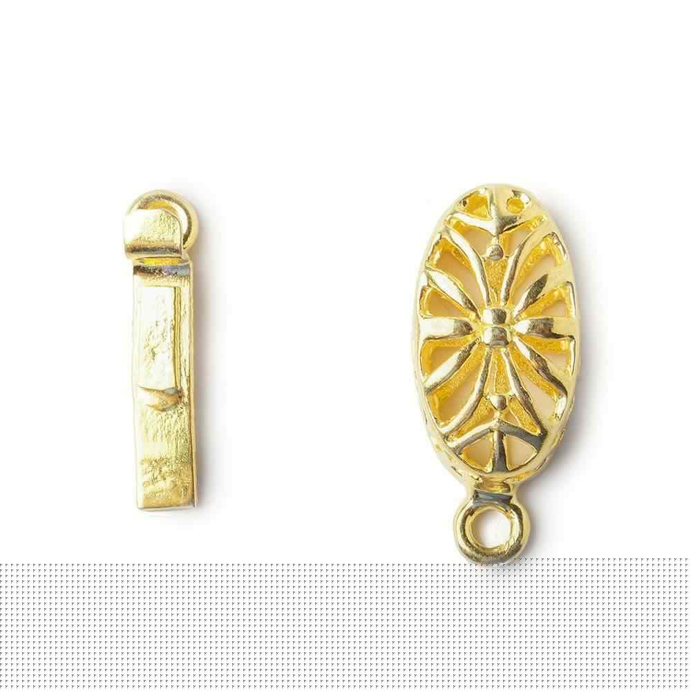 10mm 22kt Gold Plated Oval Box Clasp with Filigree Floral Design - AtlantaFindingsCompany