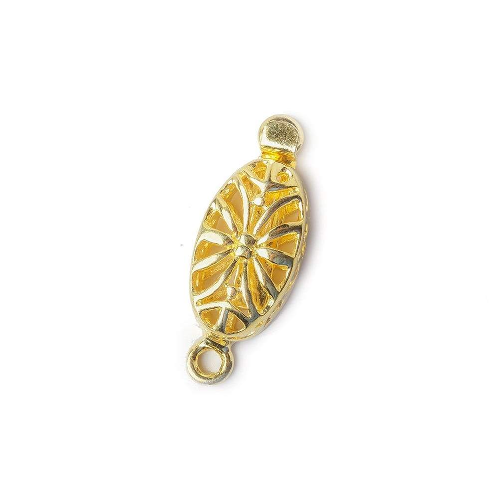 10mm 22kt Gold Plated Oval Box Clasp with Filigree Floral Design - AtlantaFindingsCompany
