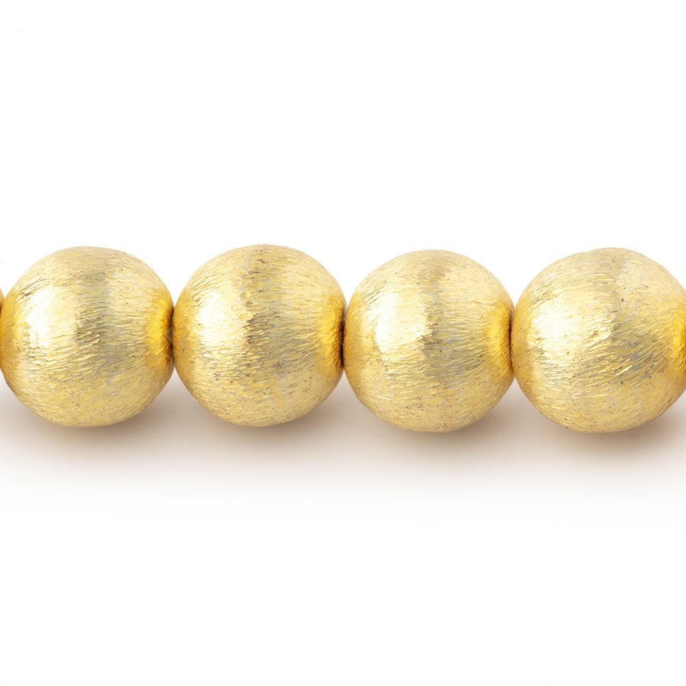 10mm 22kt Gold Plated Brushed Round Beads - 8 inch Strand (22 pcs) - AtlantaFindingsCompany