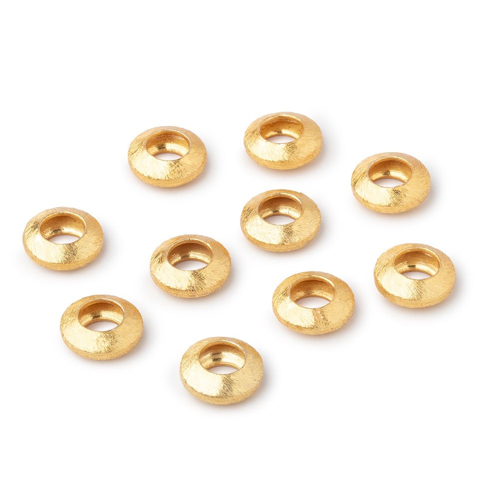 10mm 22kt Plated Copper Brushed Disc Large Hole Beads Set of 10 pieces - AtlantaFindingsCompany