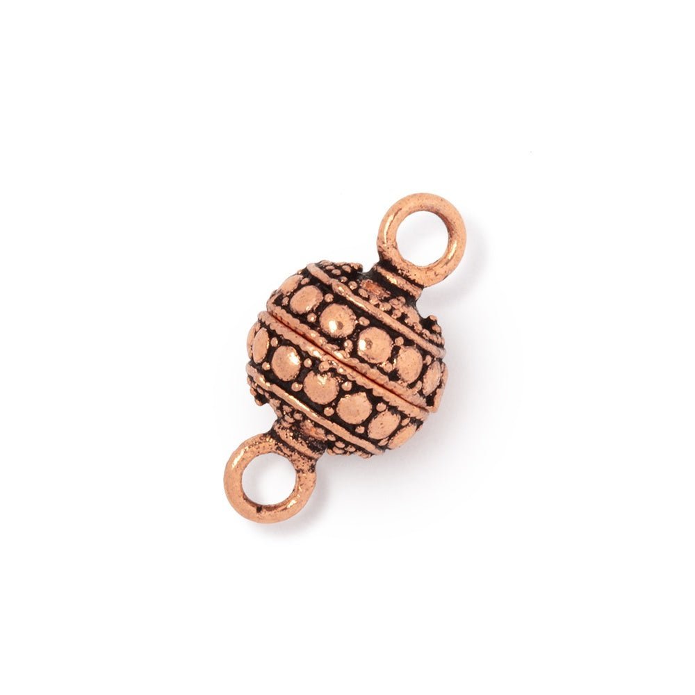 Set of 2: 10mm Antiqued Copper Beaded Magnetic Clasps with 5mm Rings - AtlantaFindingsCompany