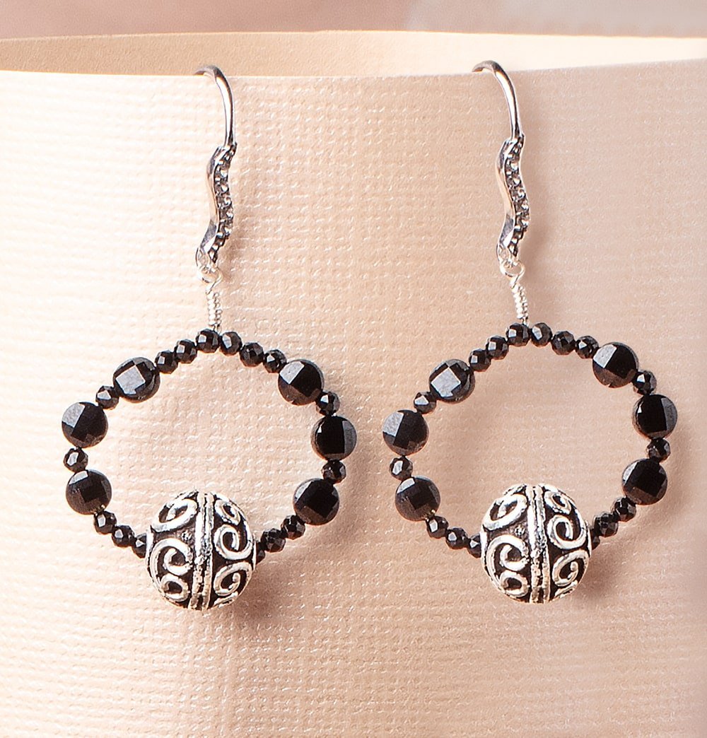 Set of 4: 10mm Antiqued Silver Plated Copper Round Beads with Simple Scroll Design - AtlantaFindingsCompany