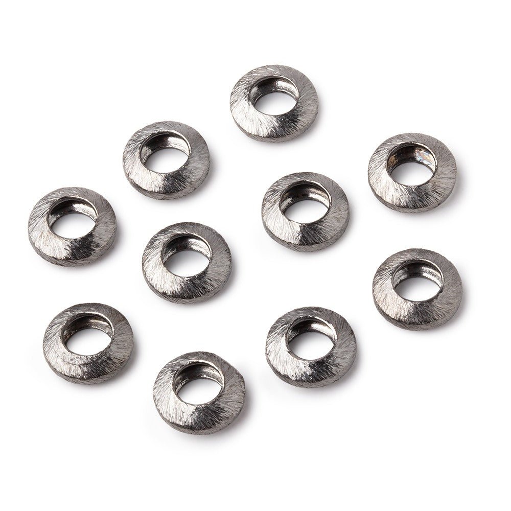 10mm Black Gold Plated Copper Brushed Disc Large Hole Beads Set of 10 pieces - AtlantaFindingsCompany