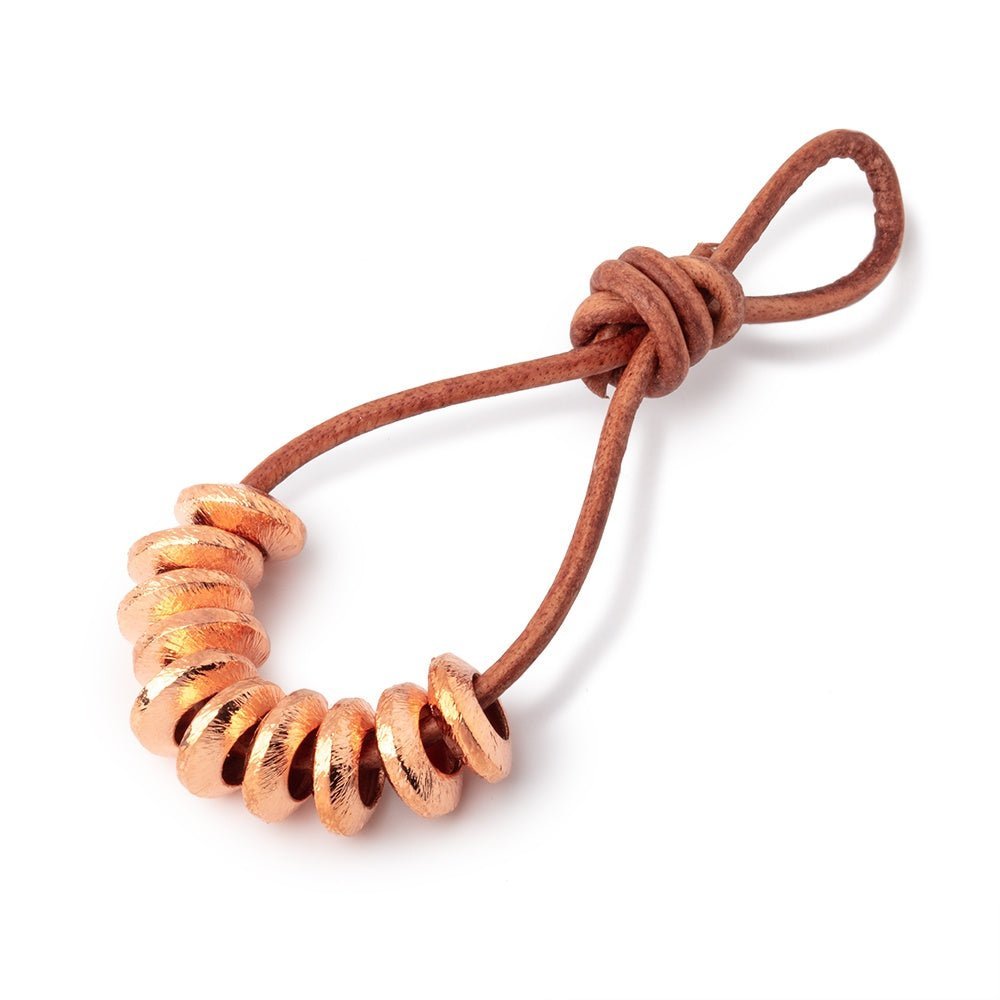 10mm Copper Brushed Disc Beads with Large Hole - Set of 10 - AtlantaFindingsCompany