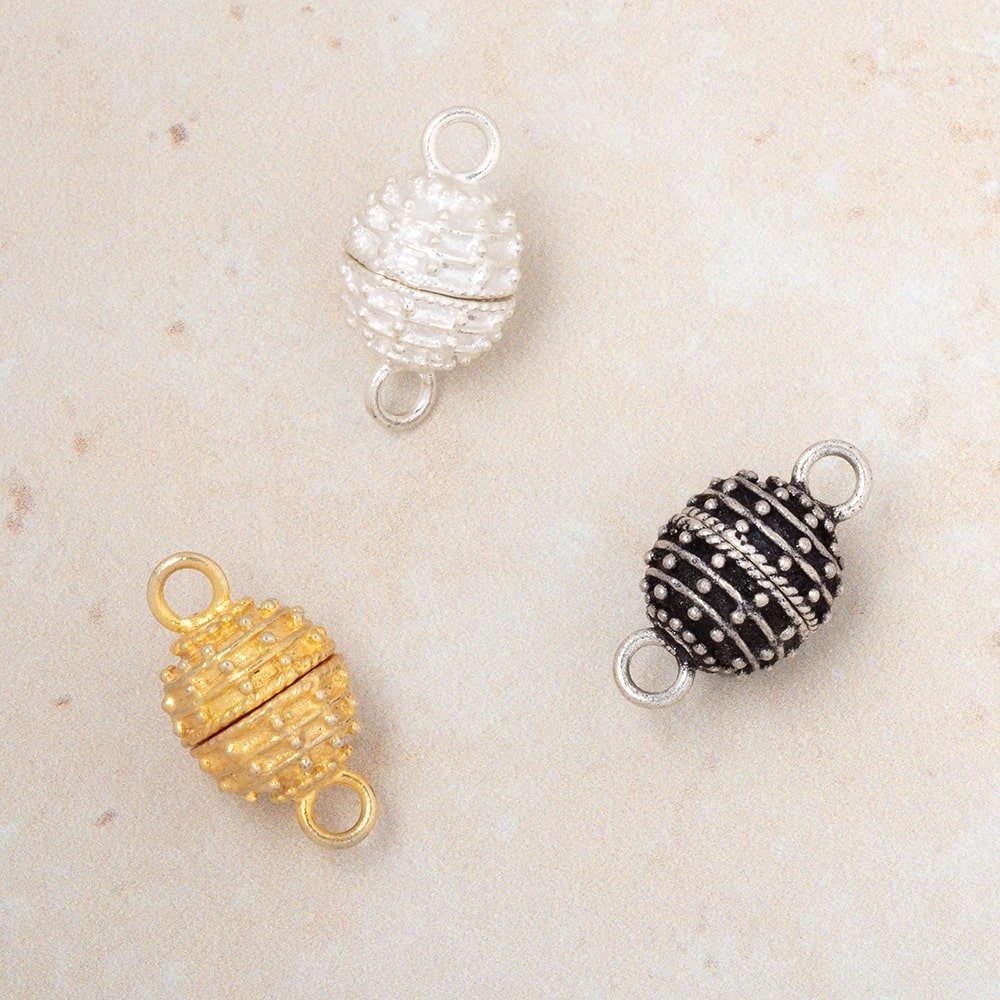 10mm Miligrain Beehive Design Magnetic Clasp - Strong Plated Closure for Jewelry Making (1 Piece) - AtlantaFindingsCompany