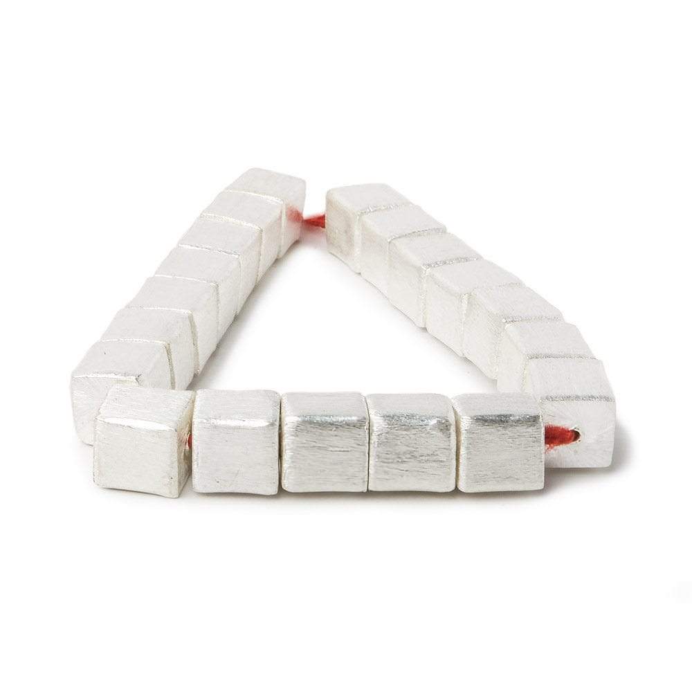 10mm Sterling Silver Plated Copper Brushed Cube Beads - 19 Pieces - AtlantaFindingsCompany