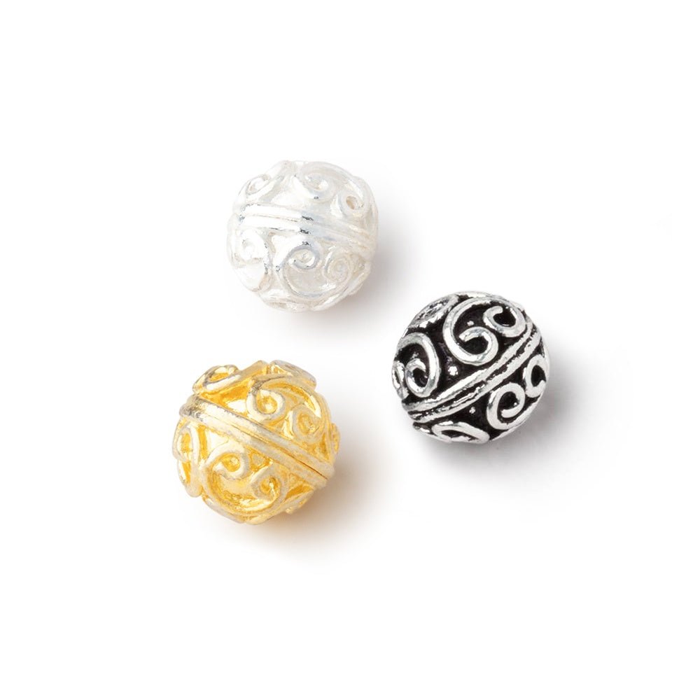 10mm Round Beads with Simple Scroll Design Set of 4 - Atlanta Findings