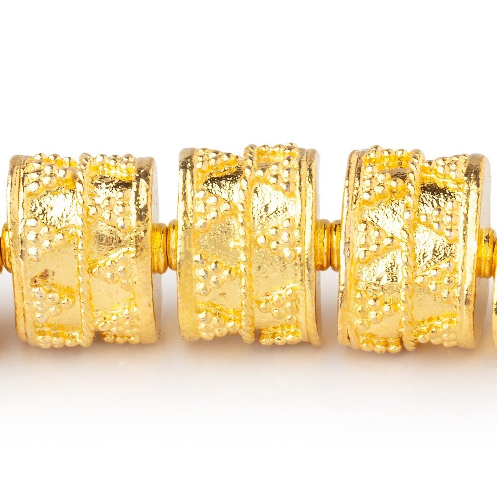 22kt Gold Plated Copper Oval Tube Beads - 10x13x9mm, Miligrain Design, 8" Strand (Approx. 19 pcs) - AtlantaFindingsCompany