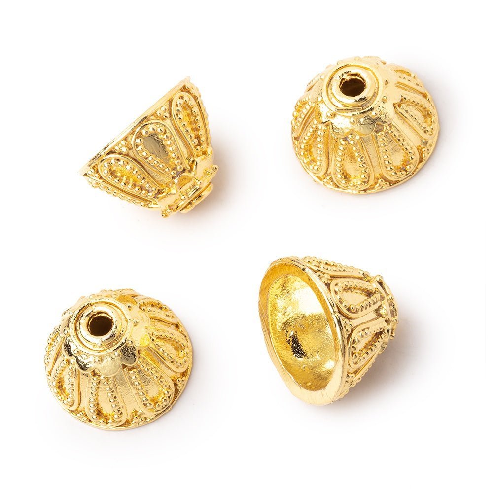 Set of 4: 10x14mm 22kt Gold Plated Copper Miligrain Design Bead Caps - AtlantaFindingsCompany
