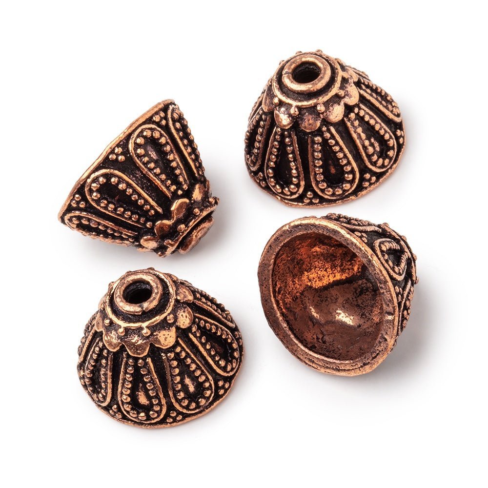Set of 4: 10x14mm Antiqued Copper Miligrain Design Bead Caps - AtlantaFindingsCompany