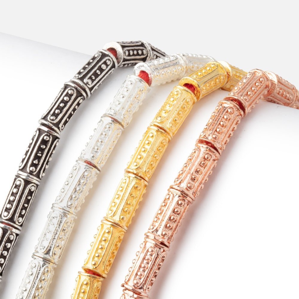 10x5mm Dotted Oval Design Tube Beads - 8" Strand, 21 Pcs - AtlantaFindingsCompany