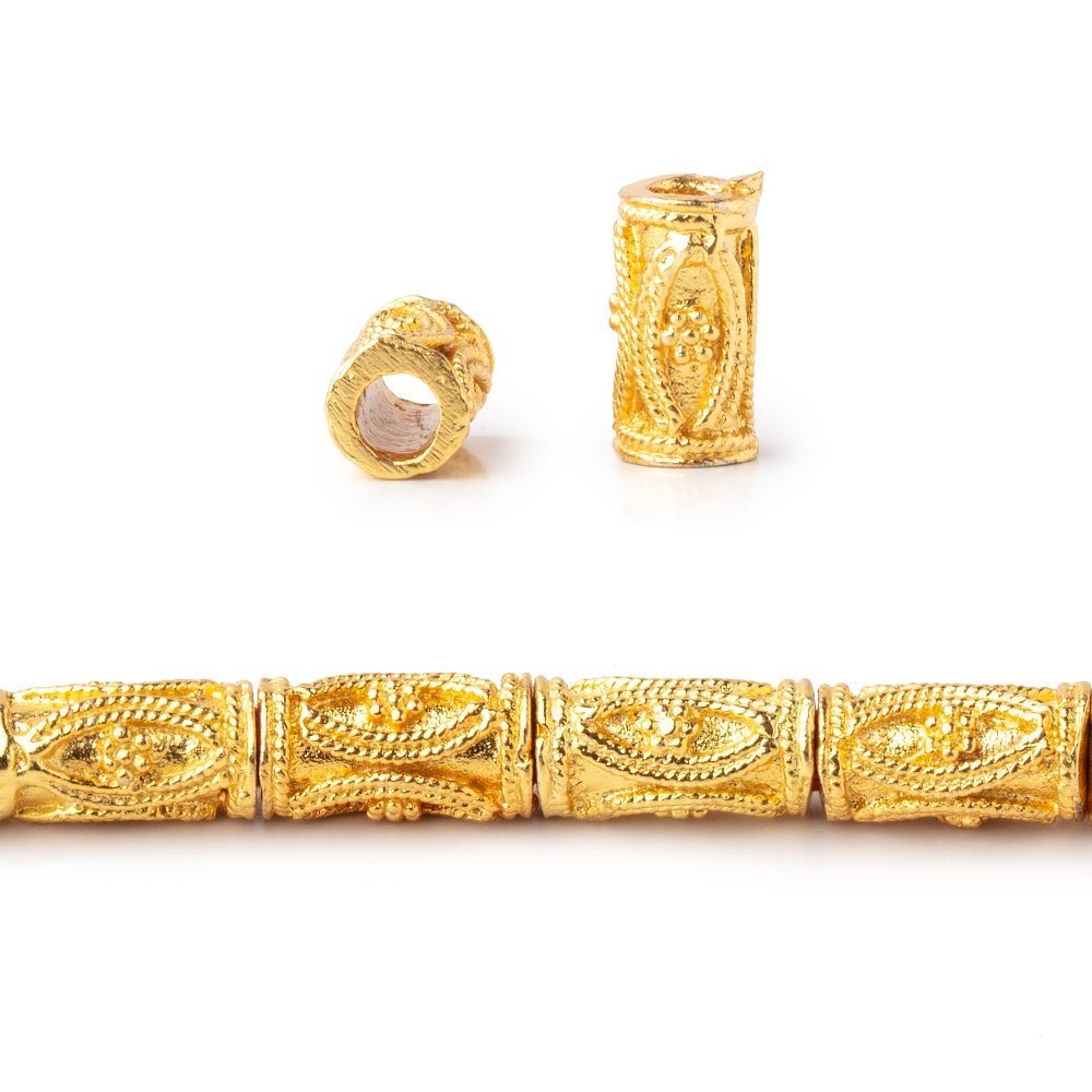 10x5mm Double Marquise Miligrain Tube Beads - 8" Strand (Approx. 20 pcs) - AtlantaFindingsCompany