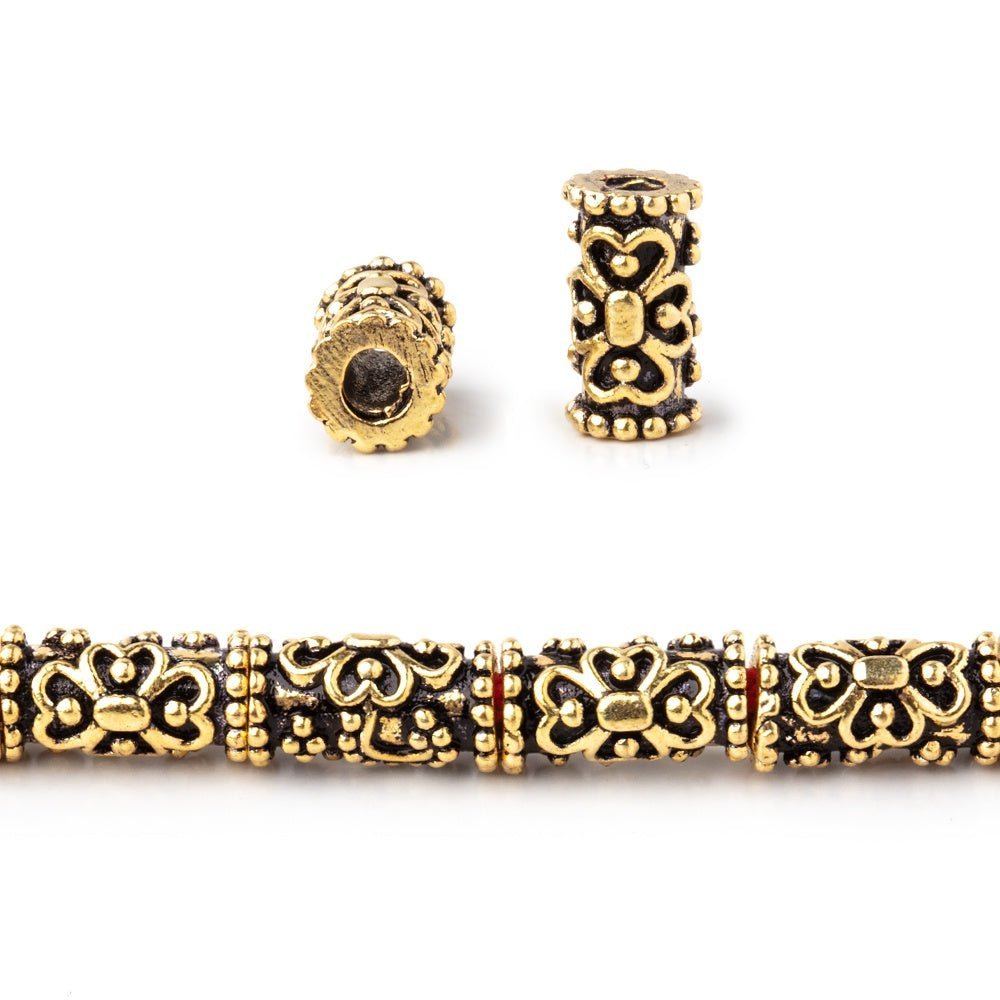 10x5mm Floral Miligrain Tube Beads - 8" Strand, 21 pcs - AtlantaFindingsCompany