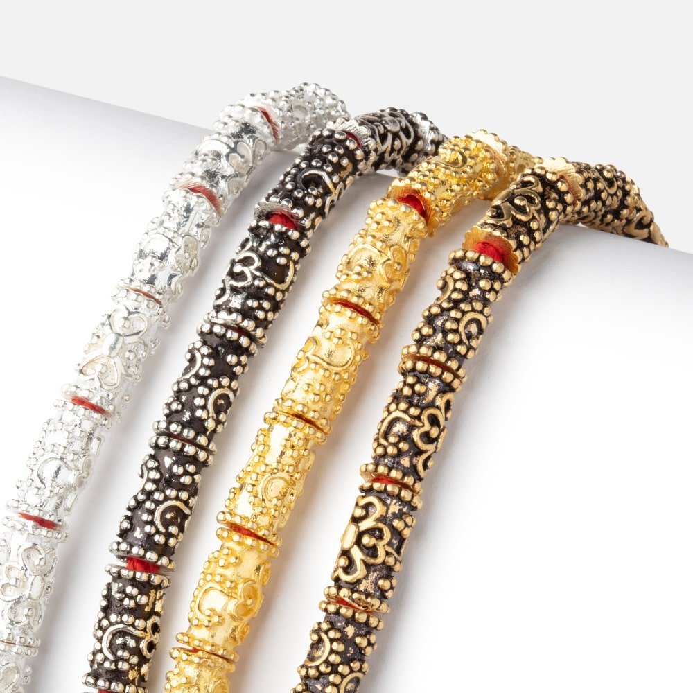 10x5mm Floral Miligrain Tube Beads - 8" Strand, 21 pcs - AtlantaFindingsCompany