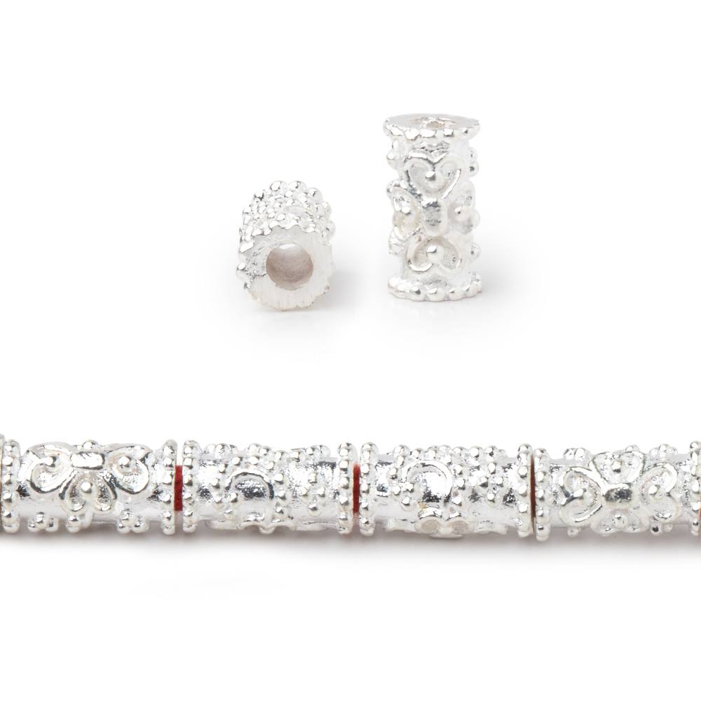 10x5mm Floral Miligrain Tube Beads - 8" Strand, 21 pcs - AtlantaFindingsCompany