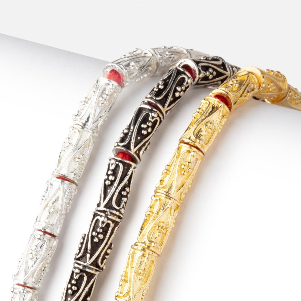 10x5mm Heart Design Miligrain Tube Beads - 8" Strand (Approx. 21 pcs) - AtlantaFindingsCompany