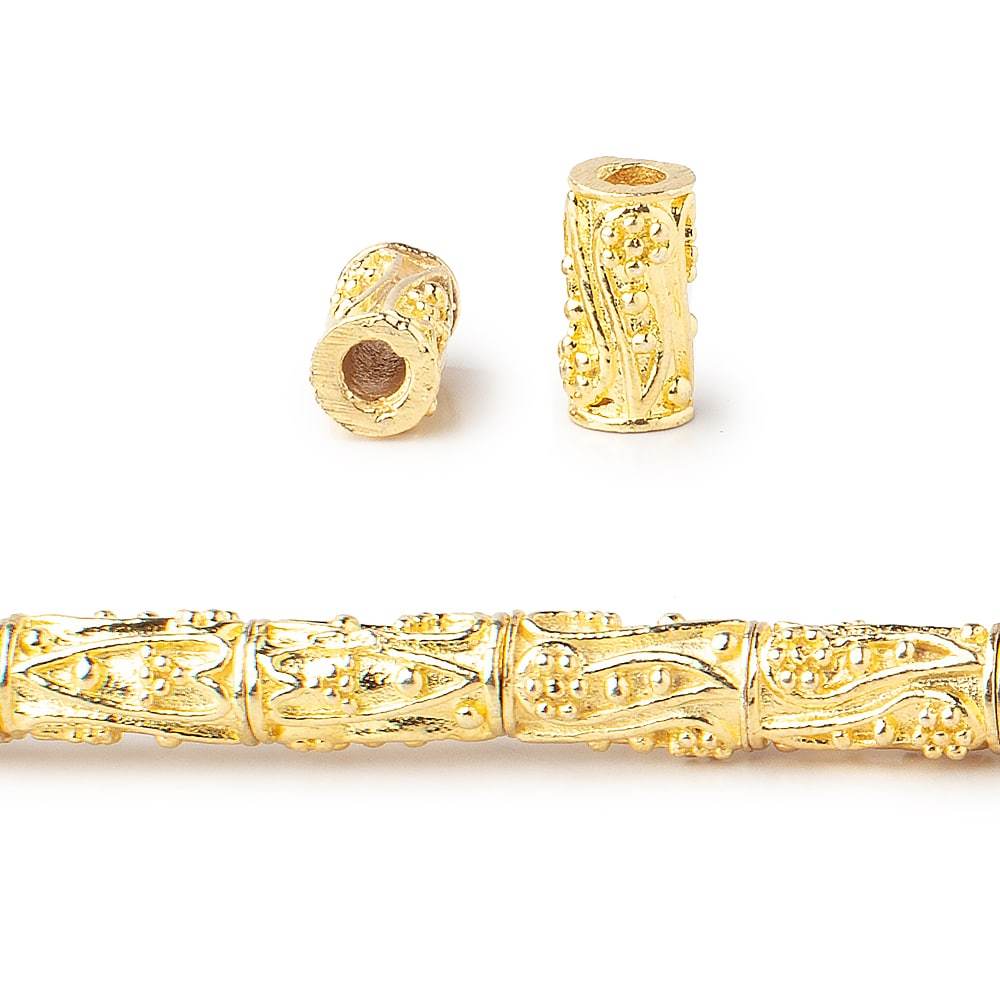 10x5mm Heart & Paisley Design Miligrain Tube Beads - 8" Strand (Approx. 20 pcs) - AtlantaFindingsCompany