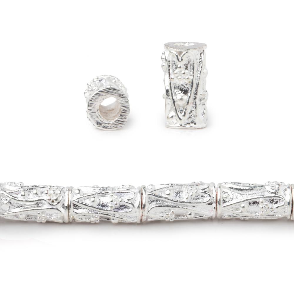 10x5mm Heart & Paisley Design Miligrain Tube Beads - 8" Strand (Approx. 20 pcs) - AtlantaFindingsCompany