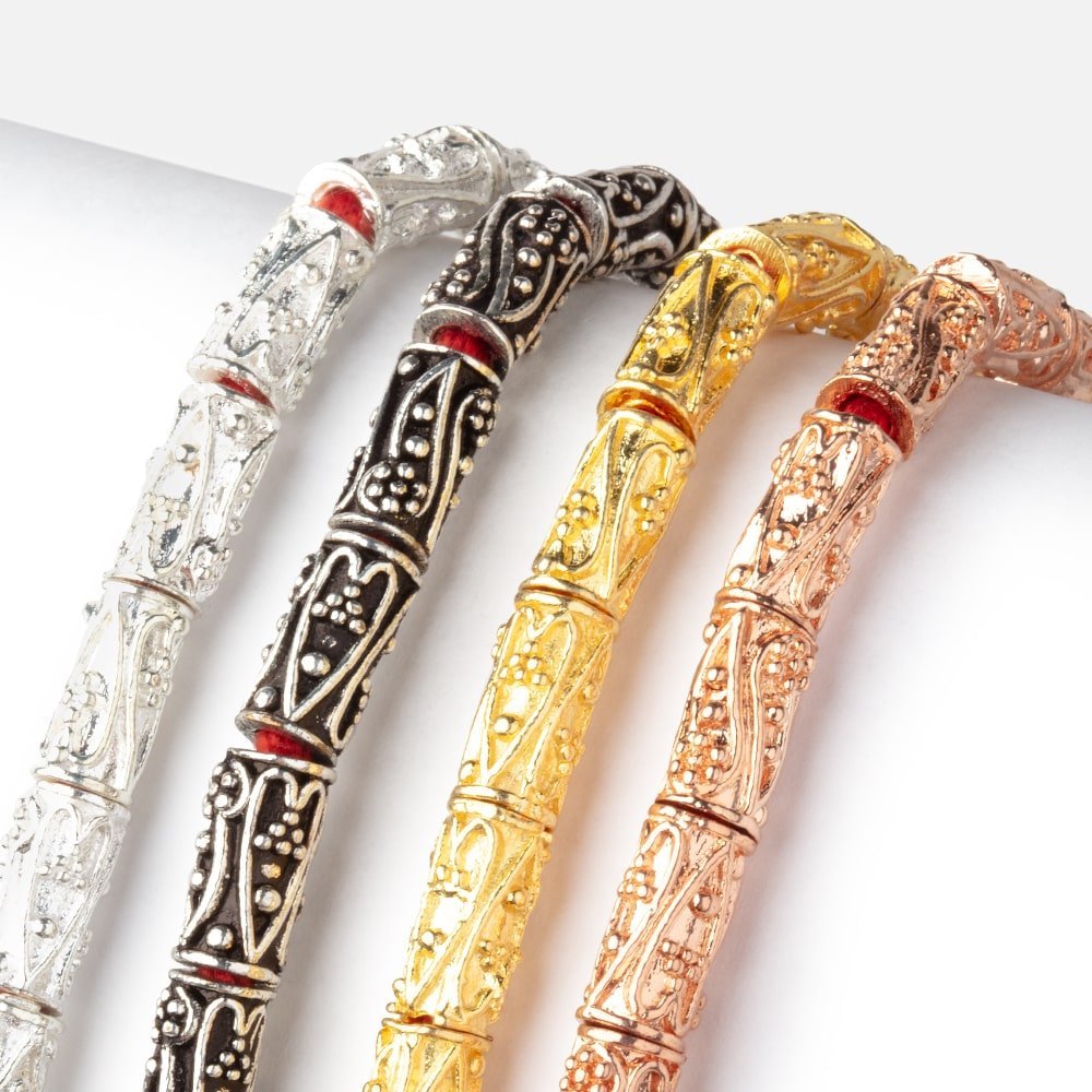 10x5mm Heart & Paisley Design Miligrain Tube Beads - 8" Strand (Approx. 20 pcs) - AtlantaFindingsCompany