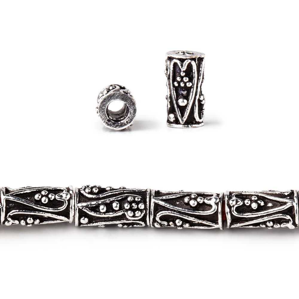 10x5mm Heart & Paisley Design Miligrain Tube Beads - 8" Strand (Approx. 20 pcs) - AtlantaFindingsCompany