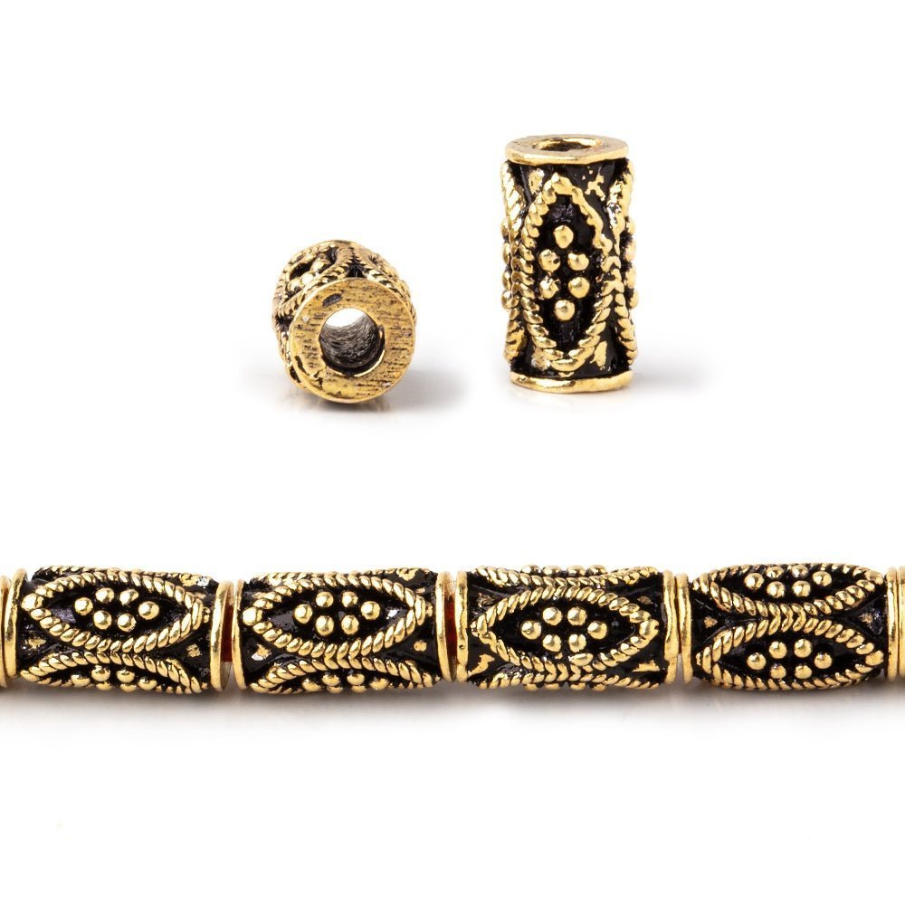 10x5mm Miligrain Marquise Design Tube Beads - 8 Inch Strand (21 Pieces) - AtlantaFindingsCompany