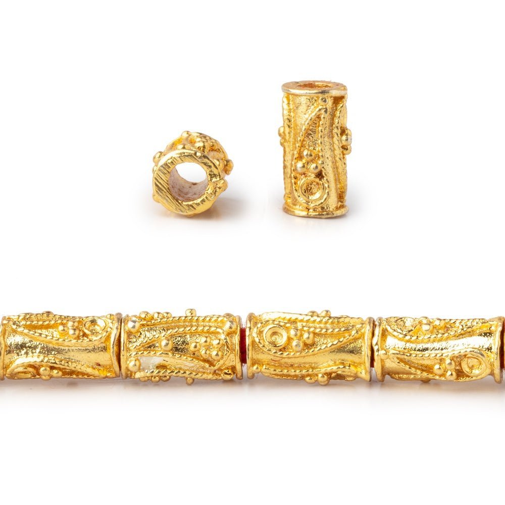 10x5mm Paisley Design Milgrain Tube Beads - 8 Inch Strand (Approx. 20 Pieces) - AtlantaFindingsCompany