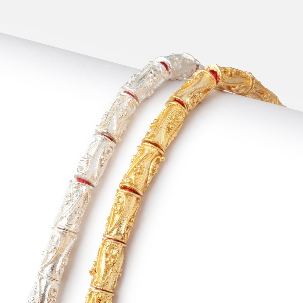 10x5mm Paisley Design Milgrain Tube Beads - 8 Inch Strand (Approx. 20 Pieces) - AtlantaFindingsCompany