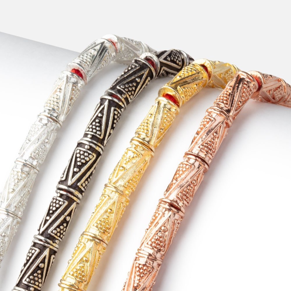 10x5mm Triangle Design Tube Beads - 8" Strand, 21 Pcs - AtlantaFindingsCompany