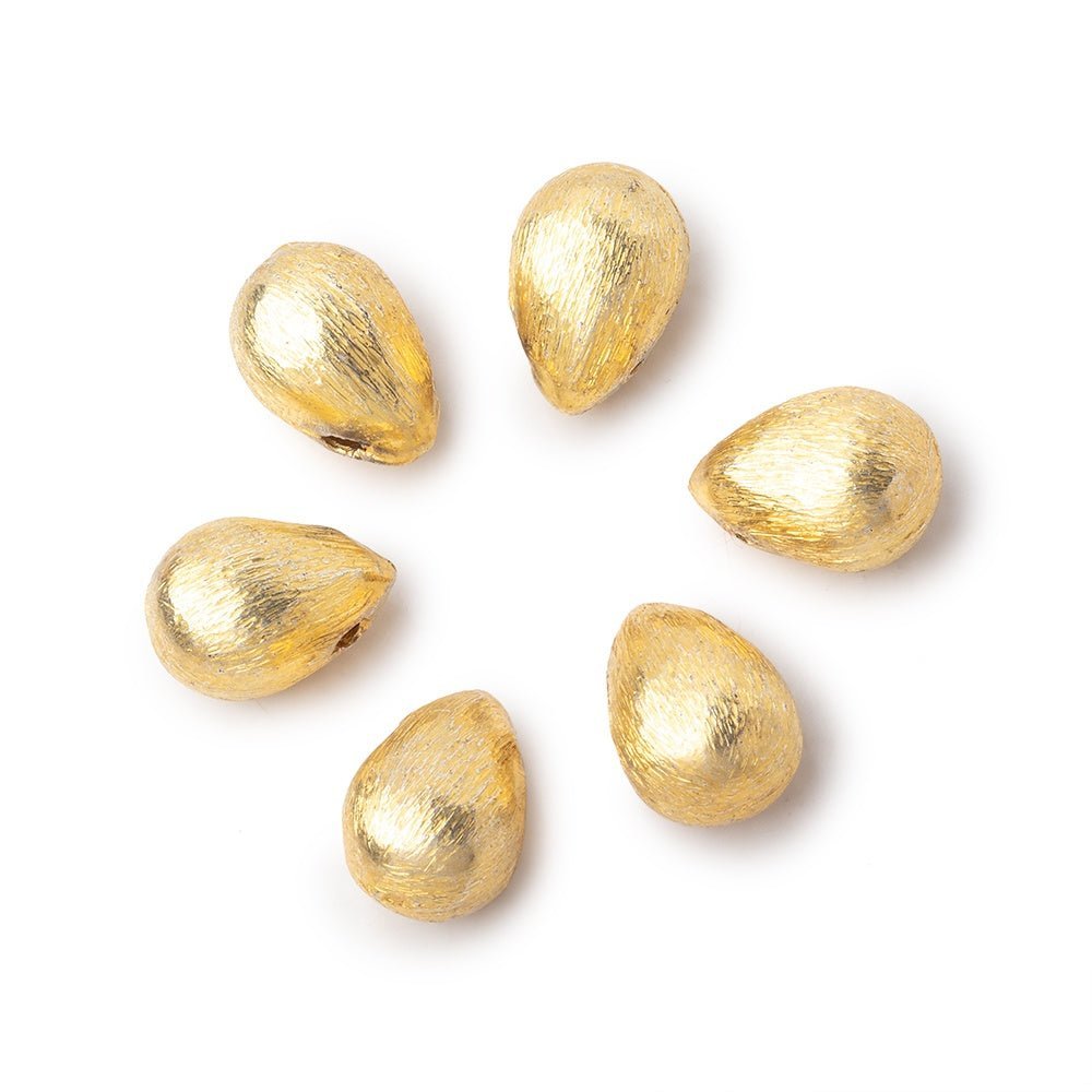 10x7mm 22kt Gold Plated Brushed Tear Drop Beads (Set of 6) - AtlantaFindingsCompany