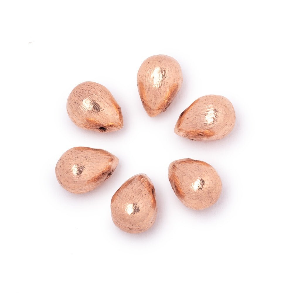Set of 6 Rose Gold Plated Copper 10x7mm Brushed Tear Drop Beads - AtlantaFindingsCompany