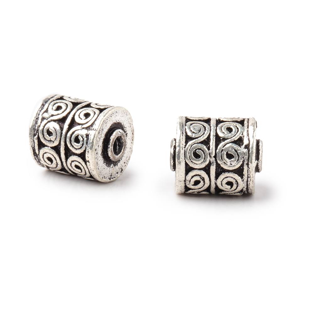 10x8mm Antiqued Silver Plated Copper Wave Scroll Tube Beads (Set of 2) - AtlantaFindingsCompany