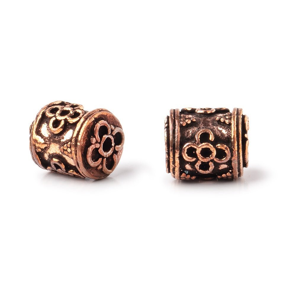 Set of 2: 10x9mm Antiqued Copper Bali Design Tube Beads - AtlantaFindingsCompany