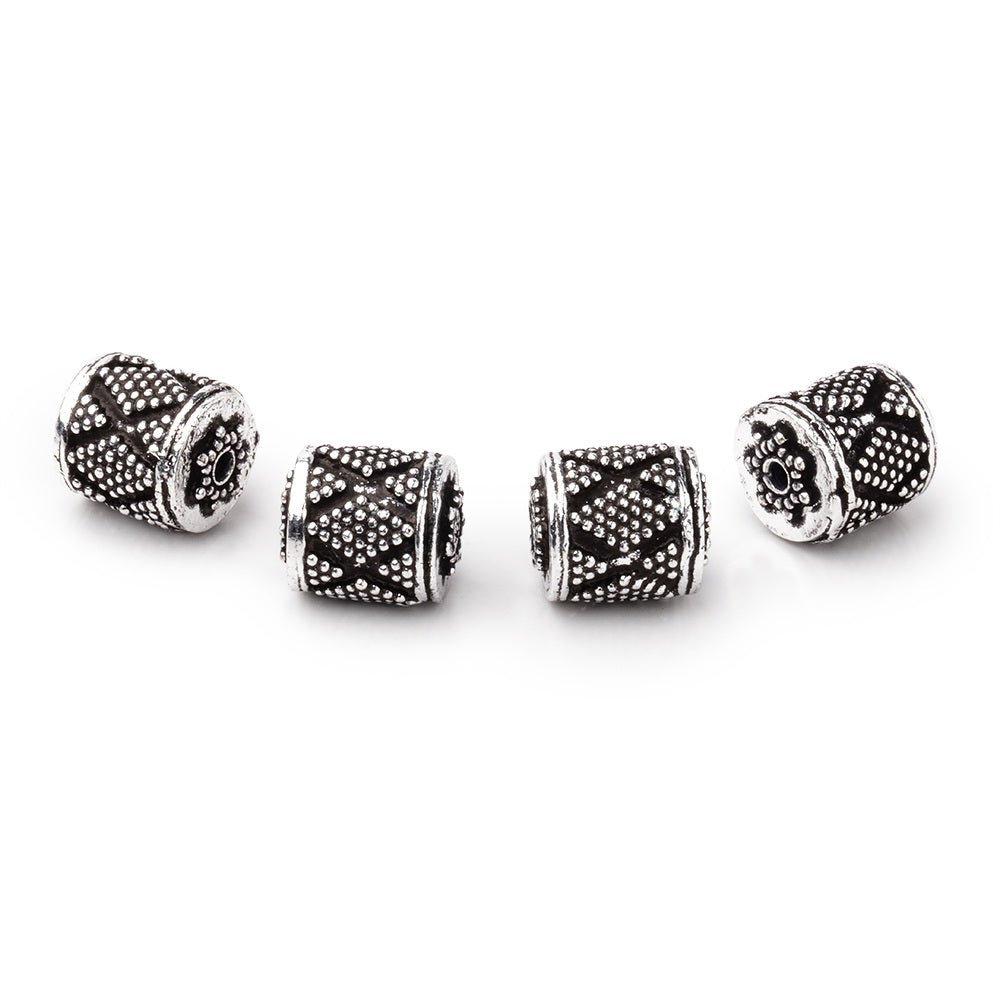 Set of 4: 10x9mm Antiqued Silver Plated Copper Miligrain Tube Beads - AtlantaFindingsCompany