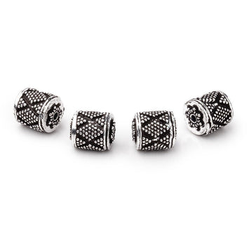 Set of 4: 11x10mm Antiqued Silver Plated Copper Miligrain Tube Beads - AtlantaFindingsCompany
