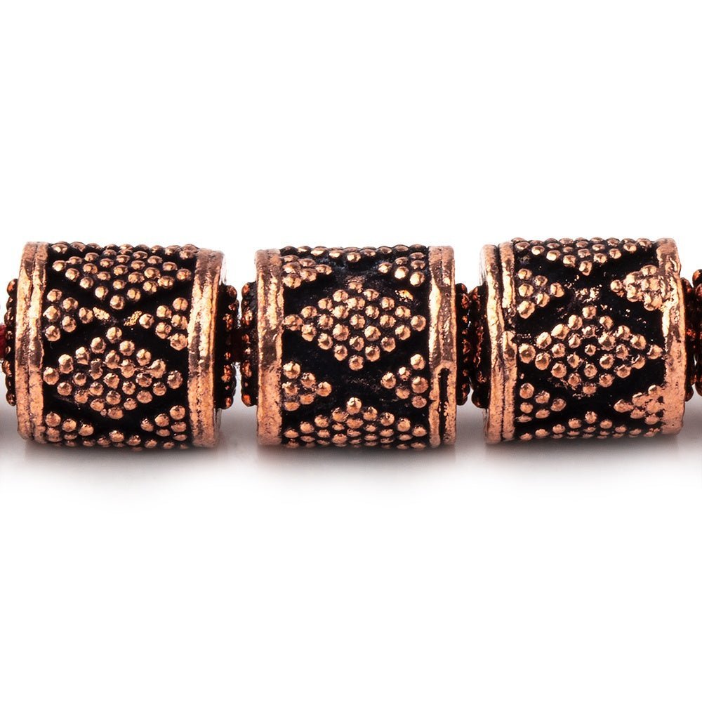 10x9mm Miligrain Diamond Design Tube Beads - 7.5" Strand, 18 Pieces - AtlantaFindingsCompany