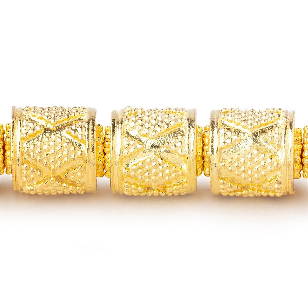 10x9mm Miligrain Diamond Design Tube Beads - 7.5" Strand, 18 Pieces - AtlantaFindingsCompany