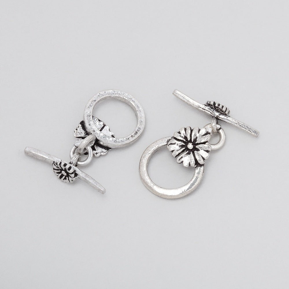 Antiqued Sterling Silver Flower Toggle Clasp - 11.5mm - AtlantaFindingsCompany