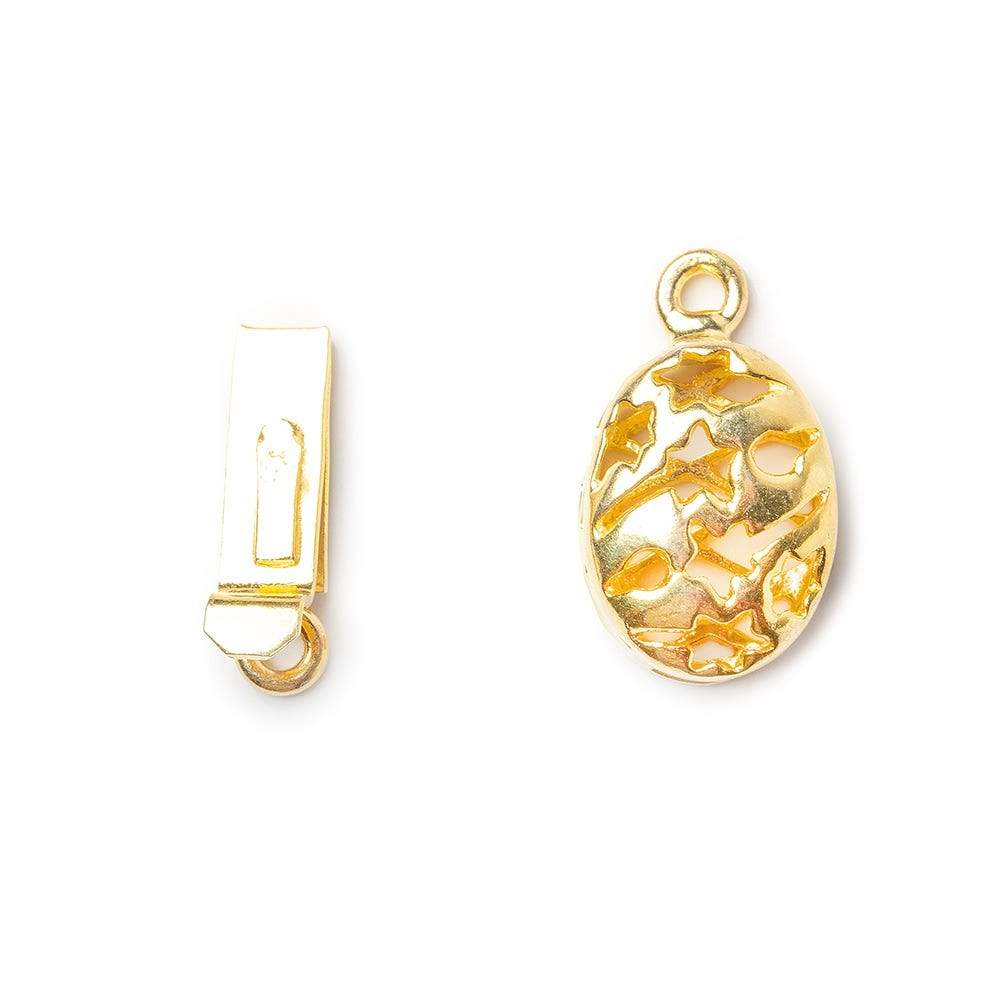 11mm 22kt Gold Plated Oval Box Clasp with Shooting Star Design (1 Piece) - AtlantaFindingsCompany