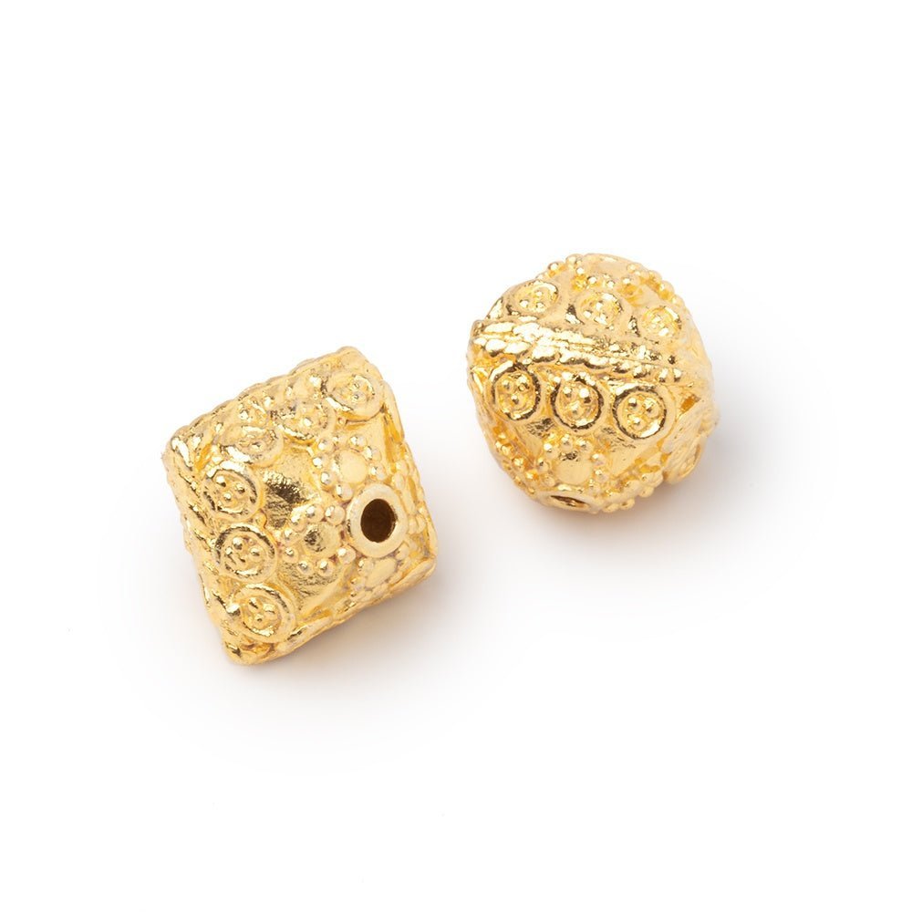 11mm 22kt Gold Plated Copper Bali Design Bipyramid Beads (Set of 2) - AtlantaFindingsCompany