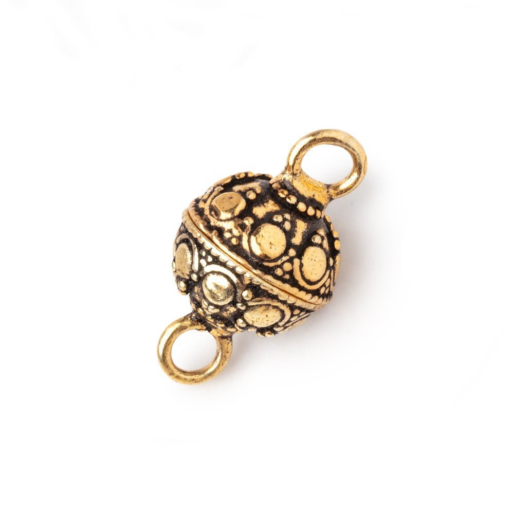 11mm Antiqued 22kt Gold Plated Bali Dot Magnetic Clasp - High - Quality Jewelry Finding (1 Piece) - AtlantaFindingsCompany