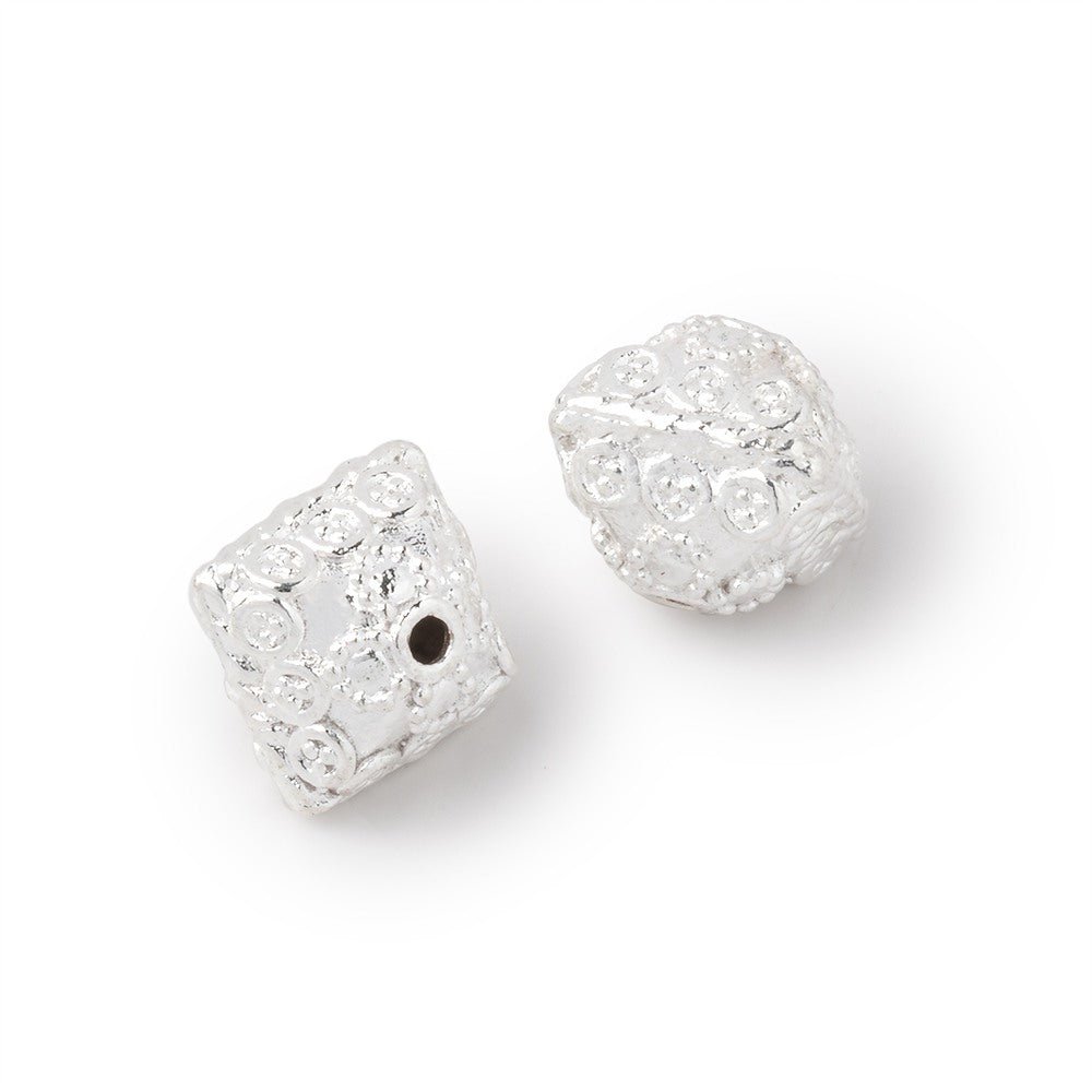11mm Silver Plated Copper Bali Design Bipyramid Beads (Set of 2) - AtlantaFindingsCompany