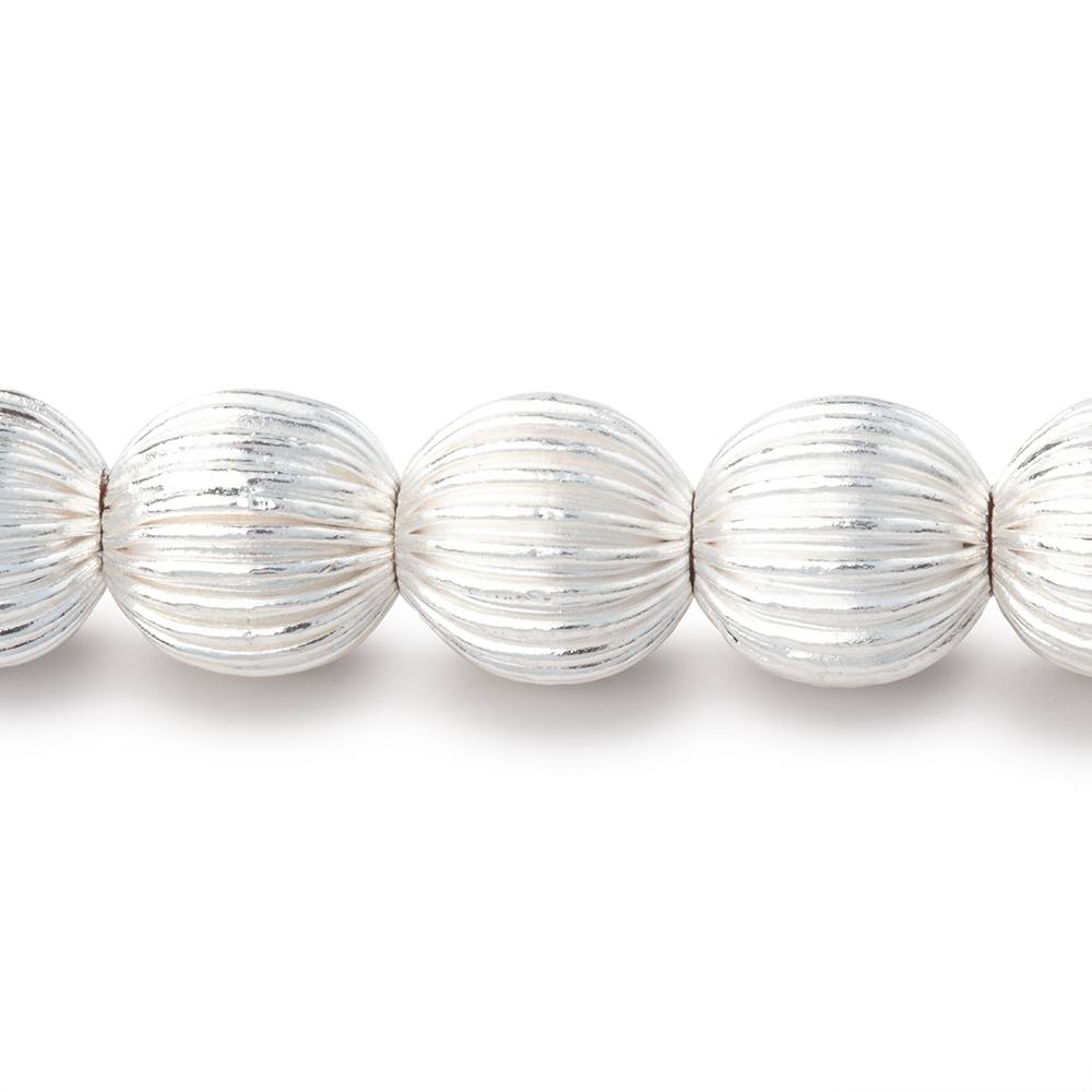 Silver Plated Corrugated Round Beads - 11mm, 8 Inch Strand, 19 Pieces - AtlantaFindingsCompany