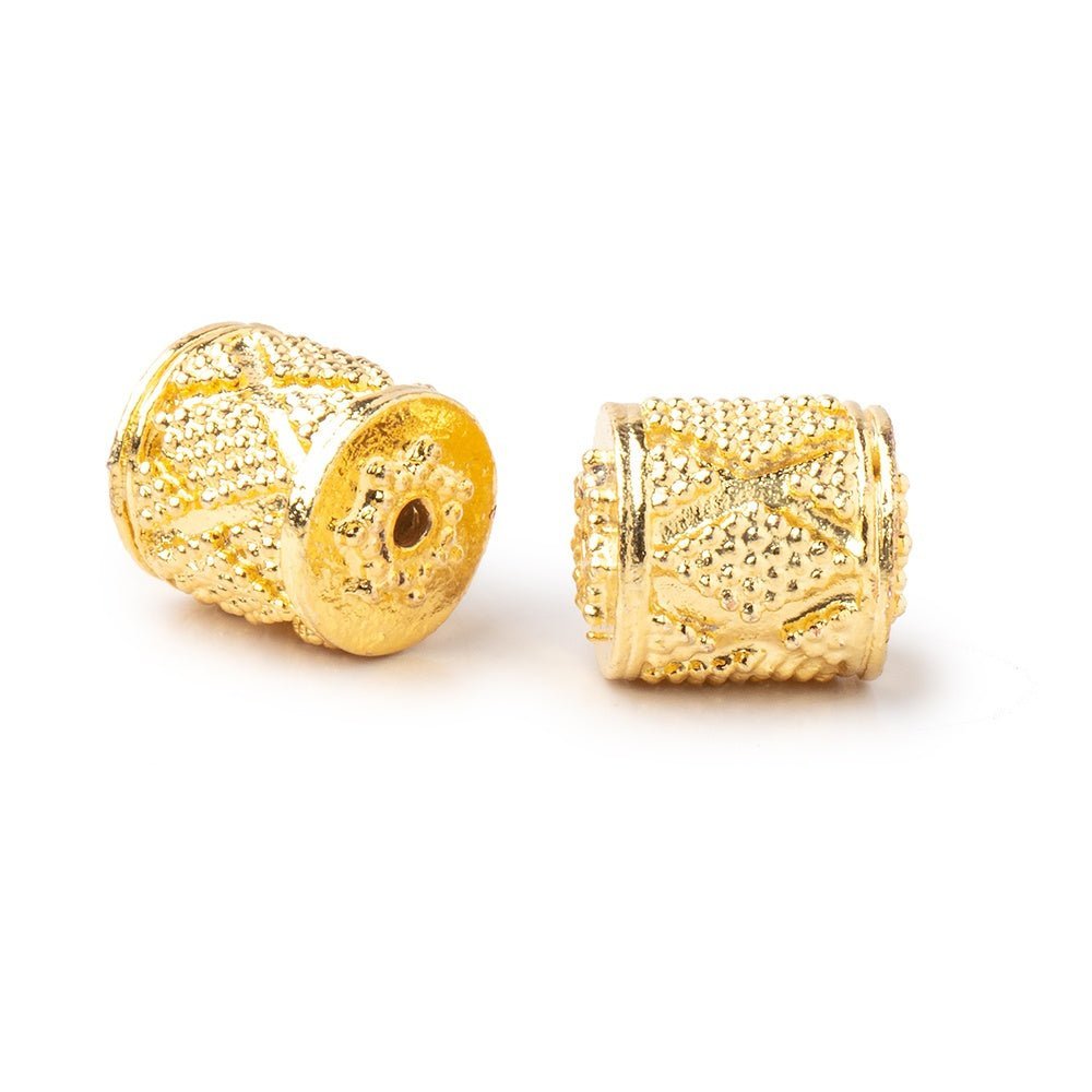 Set of 2: 11x10mm 22kt Gold Plated Copper Miligrain Tube Beads with 2mm Hole - AtlantaFindingsCompany