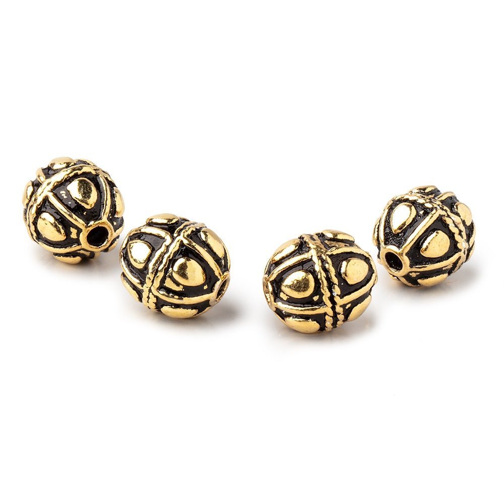 Set of 4: 11x10mm Antiqued 22kt Plated Copper Bali Oval Beads with Teardrops & Rope Center - AtlantaFindingsCompany