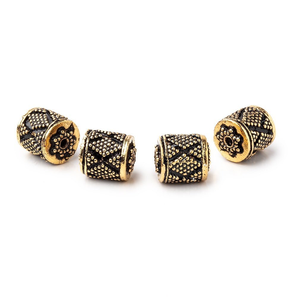 11x10mm Antiqued 22kt Gold Plated Copper Miligrain Tube Beads (Set of 4) - AtlantaFindingsCompany