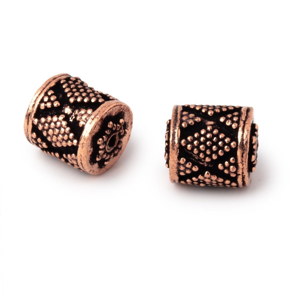 Set of 2 | 11x10mm Antiqued Copper Miligrain Tube Beads - AtlantaFindingsCompany