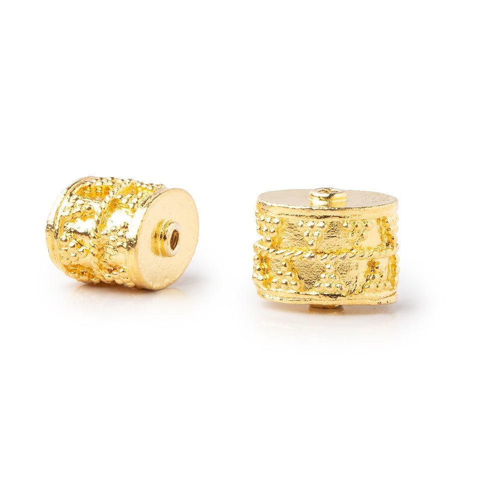 Set of 2: 11x13mm 22kt Gold Plated Copper Bali Oval Tube Beads - AtlantaFindingsCompany