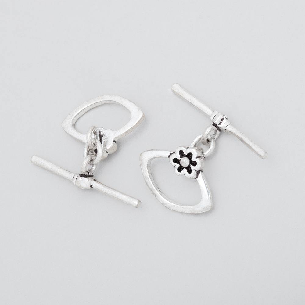 11x15mm Antiqued Sterling Silver Marquise Toggle Clasp with Flower Detail - AtlantaFindingsCompany