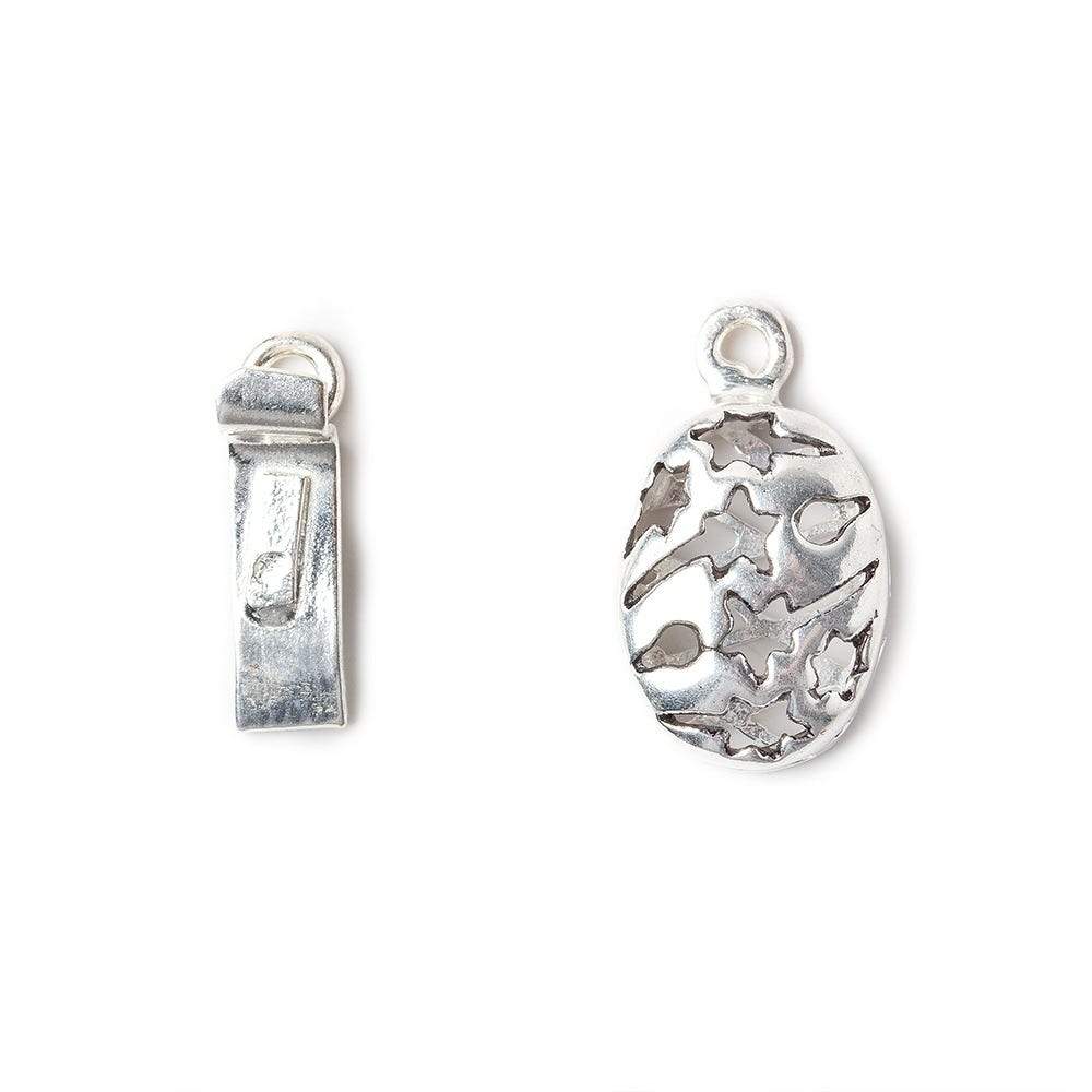 11x24mm Sterling Silver Plated Oval Box Clasp with Shooting Star Design (1 Piece) - AtlantaFindingsCompany
