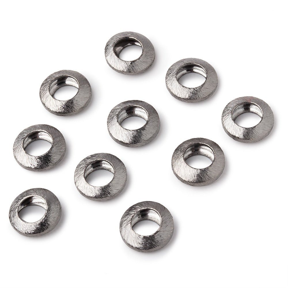 12mm Black Gold Plated Copper Brushed Disc Large Hole Beads Set of 10 pieces - AtlantaFindingsCompany